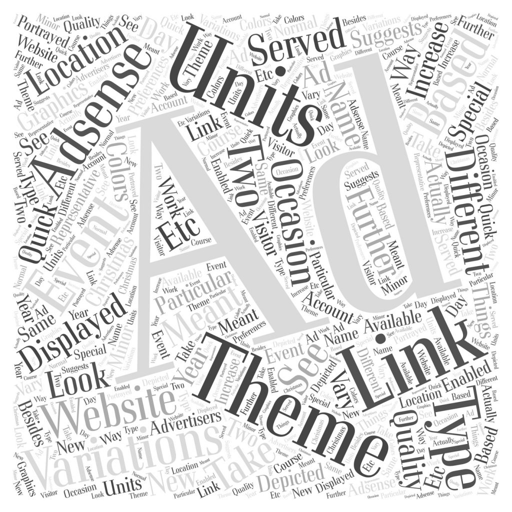 AdSense Ad variations Link Units and themed Ad Units Word Cloud Concept